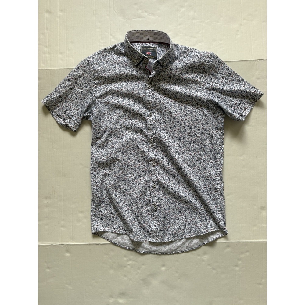 Mens Guide London Premium Range Stretch Fabric Blue Floral Button Down Polo Sz S
